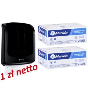Pojemnik na ręczniki składane MERIDA ONE czarny za 1 zł netto przy zakupie 2 kartonów ręczników składanych MERIDA TOP SLIM VTB201 (2 x 4200 = 8 400 listków)