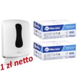 Pojemnik na ręczniki składane MERIDA ONE biały za 1 zł netto przy zakupie 2 kartonów ręczników składanych MERIDA TOP SLIM VTE201 (2 x 3150 = 6 300 listków)