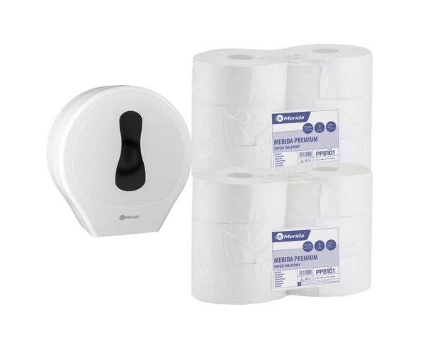 Pojemnik na papier toaletowy MERIDA ONE biały za 25 zł netto przy zakupie 2 opakowań papieru MERIDA PREMIUM PPB101 (12 x 200 m = 2400 m, 12 000 listków) Pojemnik na papier toaletowy MERIDA ONE biały za 25 zł netto przy zakupie 2 opakowań papieru MERIDA PREMIUM PPB101 (12 x 200 m = 2400 m, 12 000 listków)