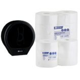 Pojemnik na papier toaletowy MERIDA ONE czarny za 25 zł netto przy zakupie 1 opakowania papieru MERIDA TOP PTB101 i 1 opakowania papieru MERIDA PREMIUM PPB101 (6 x 245 m + 6 x 200 m = 2670 m, 11 880 listków)