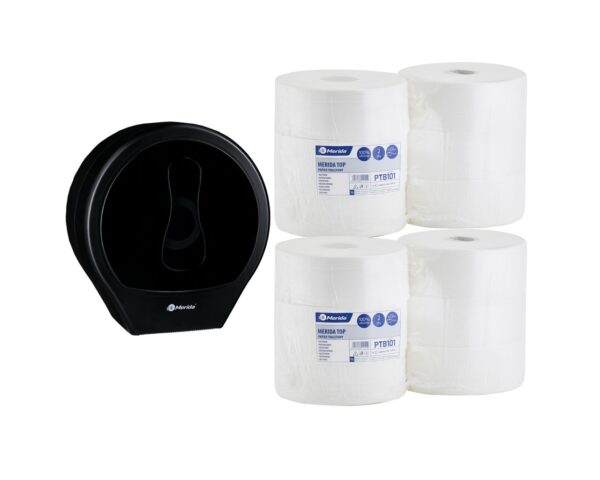 Pojemnik na papier toaletowy MERIDA ONE czarny za 25 zł netto przy zakupie 2 opakowań papieru MERIDA TOP PTB101 (12 x 245 m = 2940 m, 11 760 listków) Pojemnik na papier toaletowy MERIDA ONE czarny za 25 zł netto przy zakupie 2 opakowań papieru MERIDA TOP PTB101 (12 x 245 m = 2940 m, 11 760 listków)