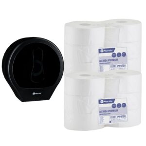 Pojemnik na papier toaletowy MERIDA ONE czarny za 25 zł netto przy zakupie 2 opakowań papieru MERIDA PREMIUM PPB101 (12 x 200 m = 2400 m, 12 000 listków)
