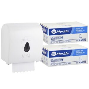 Mechaniczny podajnik ręczników MERIDA TOP szary za 75 zł netto przy zakupie 2 kartonów ręczników MERIDA TOP AUTOMATIC RAB312 (12 x 240 m = 2 800 m, 10 656 listków)