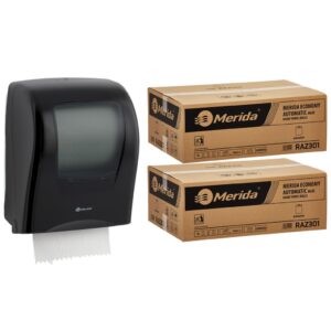 Mechaniczny podajnik ręczników MERIDA ONE czarny za 75 zł netto przy zakupie 2 kartonów ręczników MERIDA ECONOMY AUTOMATIC RAZ301 (12 x 250 m = 3 000 m, 11 760 listków)