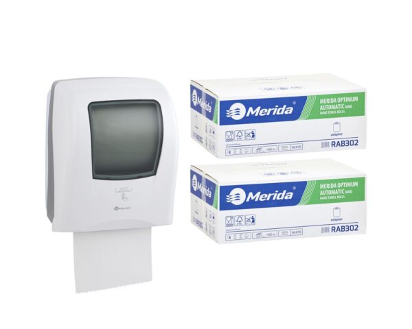 Automatyczny bezdotykowy podajnik ręczników MERIDA ONE biały za 175 zł netto przy zakupie 2 kartonów ręczników MERIDA OPTIMUM AUTOMATIC RAB302 (12 x 250 m = 3 000 m, 11 760 listków) Automatyczny bezdotykowy podajnik ręczników MERIDA ONE biały za 175 zł netto przy zakupie 2 kartonów ręczników MERIDA OPTIMUM AUTOMATIC RAB302 (12 x 250 m = 3 000 m, 11 760 listków)