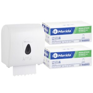 Mechaniczny podajnik ręczników MERIDA TOP szary za 75 zł netto przy zakupie 2 kartonów ręczników MERIDA OPTIMUM AUTOMATIC RAB302 (12 x 250 m = 3 000 m, 11 100 listków)