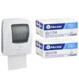 Automatyczny bezdotykowy podajnik ręczników MERIDA ONE biały za 175 zł netto przy zakupie 2 kartonów ręczników MERIDA TOP AUTOMATIC RAB309 (12 x 140 m = 3 000 m, 6 588 listków)