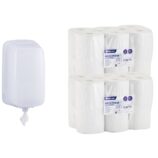 Pojemnik na papier toaletowy w listkach MERIDA HARMONY MINI za 25 zł netto przy zakupie 2 opakowań papieru MERIDA OPTIMUM CENTER PULL MINI POB701 (24 x 80 m = 1 920 m, 9 600 listków)