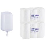 Pojemnik na papier toaletowy w listkach MERIDA HARMONY MINI za 25 zł netto przy zakupie 2 opakowań papieru MERIDA TOP CENTER PULL MINI PTB702 (24 x 100 m = 2 400 m, 12 000 listków)