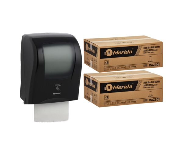 Automatyczny bezdotykowy podajnik ręczników MERIDA ONE czarny za 175 zł netto przy zakupie 2 kartonów ręczników MERIDA ECONOMY AUTOMATIC RAZ301 Automatyczny bezdotykowy podajnik ręczników MERIDA ONE czarny za 175 zł netto przy zakupie 2 kartonów ręczników MERIDA ECONOMY AUTOMATIC RAZ301
