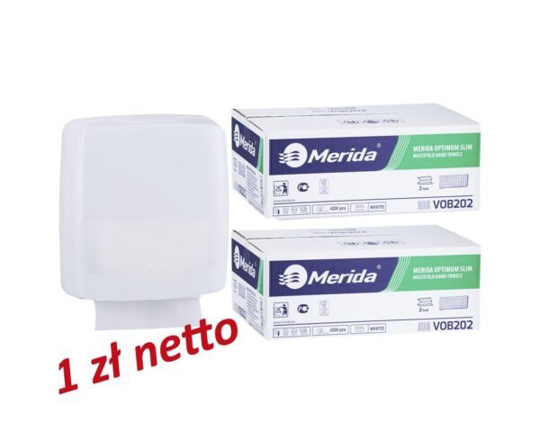 Pojemnik na ręczniki składane MERIDA HARMONY za 1 zł netto przy zakupie 2 kartonów ręczników składanych MERIDA OPTIMUM SLIM VOB202 (2 x 4200 = 8 400 listków) Pojemnik na ręczniki składane MERIDA HARMONY za 1 zł netto przy zakupie 2 kartonów ręczników składanych MERIDA OPTIMUM SLIM VOB202 (2 x 4200 = 8 400 listków)