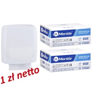 Pojemnik na ręczniki składane MERIDA HARMONY za 1 zł netto przy zakupie 2 kartonów ręczników składanych MERIDA TOP SLIM VTE201 (2 x 3150 = 6 300 listków)