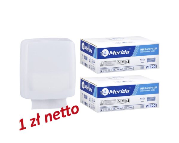 Pojemnik na ręczniki składane MERIDA HARMONY za 1 zł netto przy zakupie 2 kartonów ręczników składanych MERIDA TOP SLIM VTE201 (2 x 3150 = 6 300 listków) Pojemnik na ręczniki składane MERIDA HARMONY za 1 zł netto przy zakupie 2 kartonów ręczników składanych MERIDA TOP SLIM VTE201 (2 x 3150 = 6 300 listków)