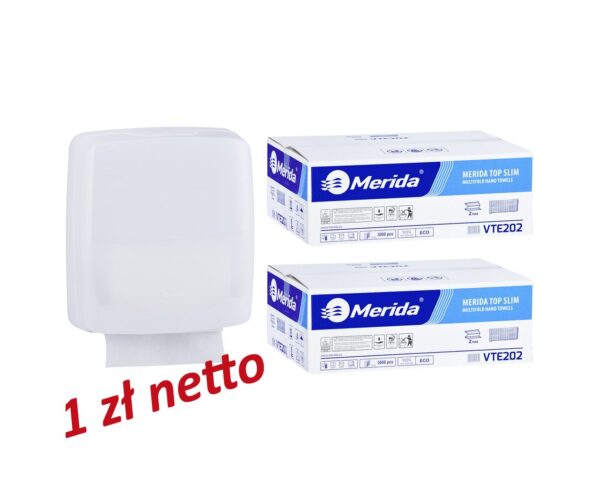 Pojemnik na ręczniki składane MERIDA HARMONY za 1 zł netto przy zakupie 2 kartonów ręczników składanych MERIDA TOP SLIM VTE202 (2 x 3000 = 6 000 listków) Pojemnik na ręczniki składane MERIDA HARMONY za 1 zł netto przy zakupie 2 kartonów ręczników składanych MERIDA TOP SLIM VTE202 (2 x 3000 = 6 000 listków)