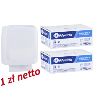 Pojemnik na ręczniki składane MERIDA HARMONY za 1 zł netto przy zakupie 2 kartonów ręczników składanych MERIDA TOP SLIM VTB201 (2 x 4200 = 8 400 listków)