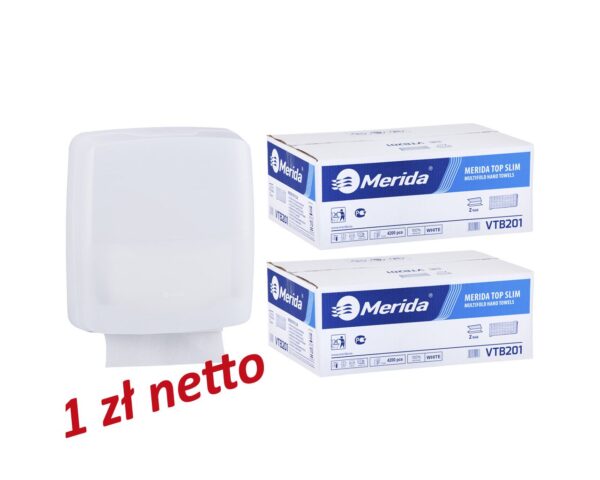 Pojemnik na ręczniki składane MERIDA HARMONY za 1 zł netto przy zakupie 2 kartonów ręczników składanych MERIDA TOP SLIM VTB201 (2 x 4200 = 8 400 listków) Pojemnik na ręczniki składane MERIDA HARMONY za 1 zł netto przy zakupie 2 kartonów ręczników składanych MERIDA TOP SLIM VTB201 (2 x 4200 = 8 400 listków)