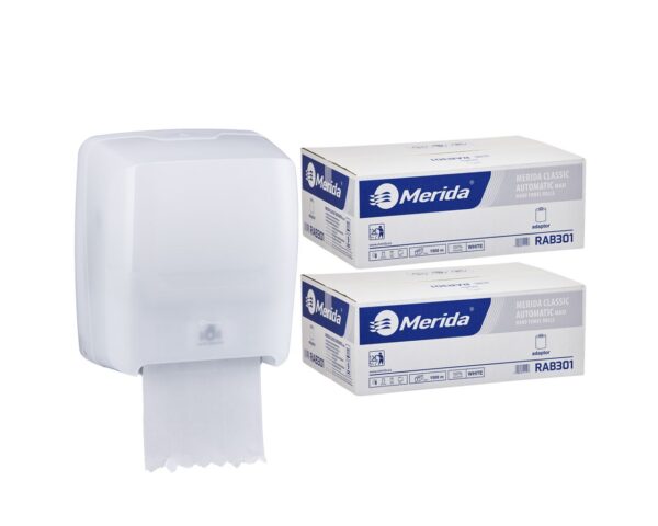 Mechaniczny podajnik ręczników MERIDA HARMONY za 75 zł netto przy zakupie 2 kartonów ręczników MERIDA CLASSIC AUTOMATIC RAB301 (12 x 250 m = 3 000 m, 11 100 listków) Mechaniczny podajnik ręczników MERIDA HARMONY za 75 zł netto przy zakupie 2 kartonów ręczników MERIDA CLASSIC AUTOMATIC RAB301 (12 x 250 m = 3 000 m, 11 100 listków)