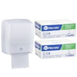 Mechaniczny podajnik ręczników MERIDA HARMONY za 75 zł netto przy zakupie 2 kartonów ręczników MERIDA OPTIMUM AUTOMATIC RAB302 (12 x 250 m = 3 000 m, 11 100 listków)