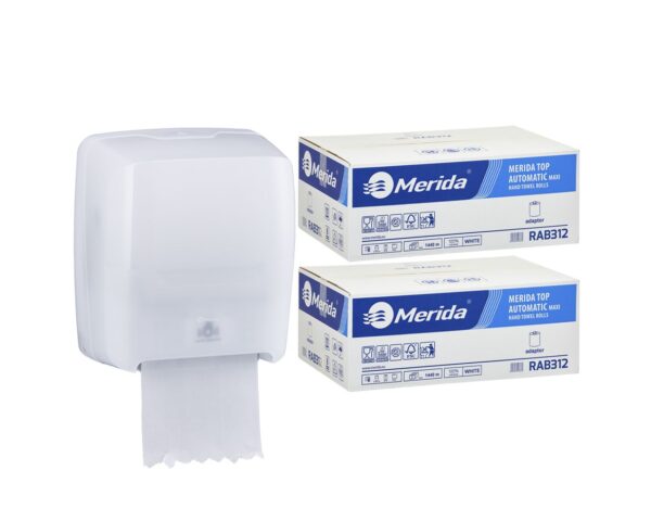 Mechaniczny podajnik ręczników MERIDA HARMONY za 75 zł netto przy zakupie 2 kartonów ręczników MERIDA TOP AUTOMATIC RAB312 (12 x 240 m = 2 800 m, 10 656 listków) Mechaniczny podajnik ręczników MERIDA HARMONY za 75 zł netto przy zakupie 2 kartonów ręczników MERIDA TOP AUTOMATIC RAB312 (12 x 240 m = 2 800 m, 10 656 listków)