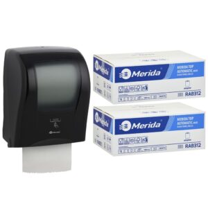 Automatyczny bezdotykowy podajnik ręczników MERIDA ONE czarny za 175 zł netto przy zakupie 2 kartonów ręczników MERIDA TOP AUTOMATIC RAB312 (12 x 240 m = 2 800 m, 11 292 listki)