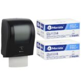 Automatyczny bezdotykowy podajnik ręczników MERIDA ONE czarny za 175 zł netto przy zakupie 2 kartonów ręczników MERIDA TOP AUTOMATIC RAB309 (12 x 140 m = 3 000 m, 6 588 listków)