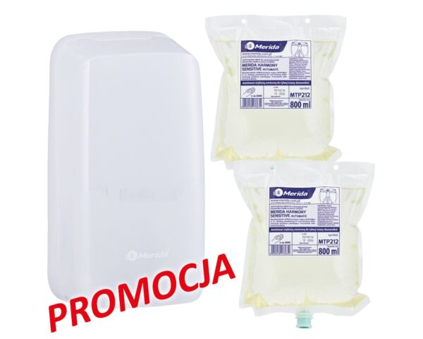 Automatyczny bezdotykowy dozownik mydła w pianie MERIDA HARMONY i 2 wkłady z mydłem MERIDA HARMONY SENSITIVE Automatyczny bezdotykowy dozownik mydła w pianie MERIDA HARMONY i 2 wkłady z mydłem MERIDA HARMONY SENSITIVE