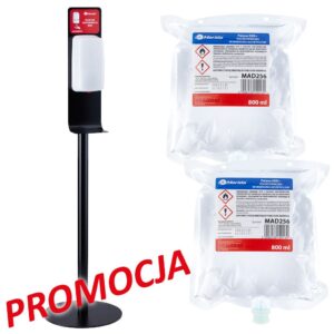 Wolnostojący zestaw do dezynfekcji rąk z automatycznym bezdotykowym dozownikiem MERIDA HARMONY AUTOMATIC i 2 wkłady z płynem MERIDA POLANA DDR+