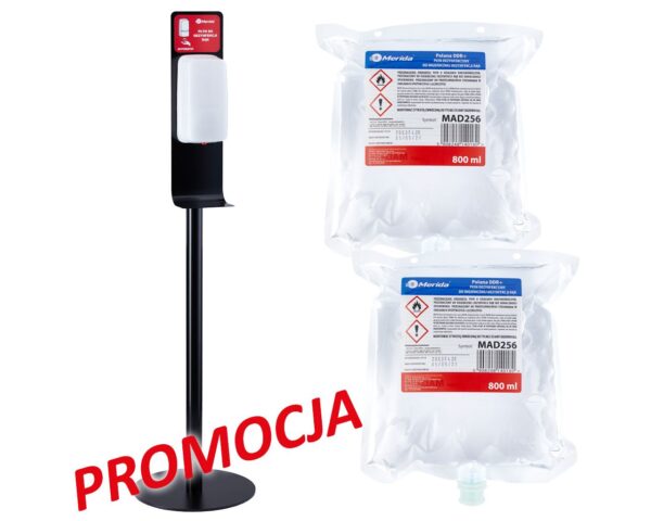 Wolnostojący zestaw do dezynfekcji rąk z automatycznym bezdotykowym dozownikiem MERIDA HARMONY AUTOMATIC i 2 wkłady z płynem MERIDA POLANA DDR+ Wolnostojący zestaw do dezynfekcji rąk z automatycznym bezdotykowym dozownikiem MERIDA HARMONY AUTOMATIC i 2 wkłady z płynem MERIDA POLANA DDR+