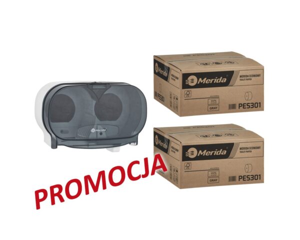 Pojemnik na dwie rolki papieru toaletowego bez gilzy MERIDA ONE biały za 25 zł netto przy zakupie 2 kartonów papiery toaletowego MERIDA ECONOMY (36 x 125 m = 4500 m, 18 000 listków) Pojemnik na dwie rolki papieru toaletowego bez gilzy MERIDA ONE biały za 25 zł netto przy zakupie 2 kartonów papiery toaletowego MERIDA ECONOMY (36 x 125 m = 4500 m, 18 000 listków)