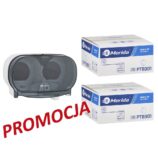 Pojemnik na dwie rolki papieru toaletowego bez gilzy MERIDA ONE biały za 25 zł netto przy zakupie 2 kartonów papiery toaletowego MERIDA TOP (36 x 85 m = 3060 m, 12 240 listków)