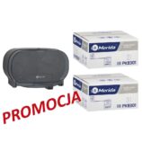 Pojemnik na dwie rolki papieru toaletowego bez gilzy MERIDA ONE czarny za 25 zł netto przy zakupie 2 kartonów papiery toaletowego MERIDA CLASSIC (36 x 125 m = 4500 m, 18 000 listków)