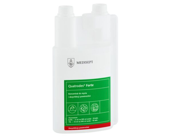 Quatrodes Forte koncentrat do mycia i dezynfekcji powierzchni, butelka 1 l z dozownikiem Quatrodes Forte koncentrat do mycia i dezynfekcji powierzchni, butelka 1 l z dozownikiem