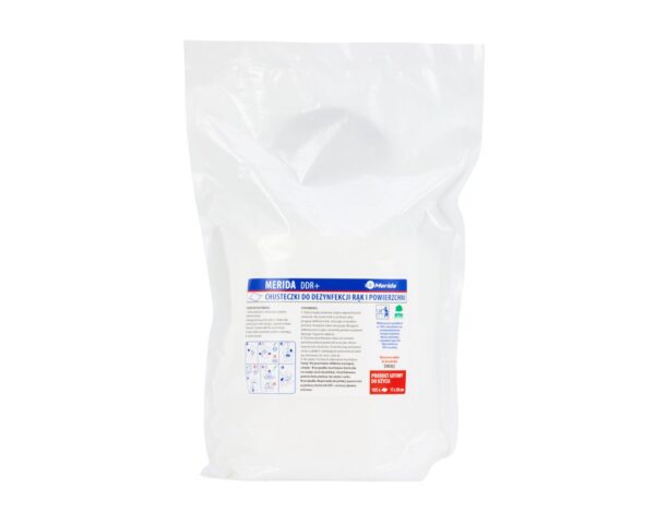 Chusteczki nasączone do chirurgicznej i higienicznej dezynfekcji rąk i powierzchni MERIDA DDR+, 105 listków, wkład do dozownika DW002 Chusteczki nasączone do chirurgicznej i higienicznej dezynfekcji rąk i powierzchni MERIDA DDR+, 105 listków, wkład do dozownika DW002
