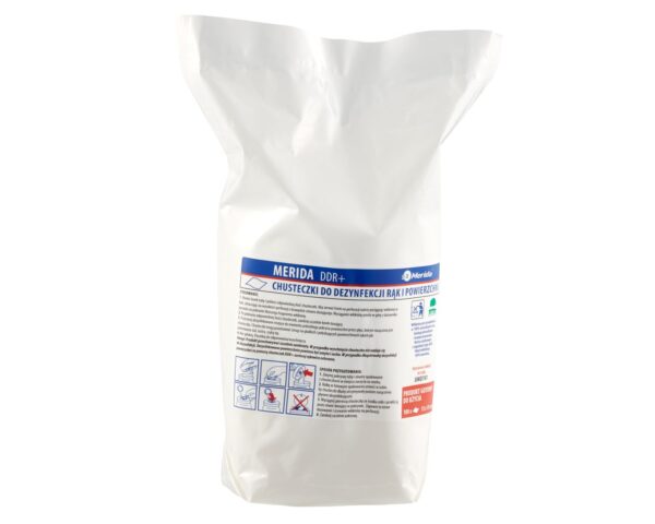 Chusteczki nasączone do chirurgicznej i higienicznej dezynfekcji rąk i powierzchni MERIDA DDR+, wkład uzupełniający do tuby, 15 m, 100 listków Chusteczki nasączone do chirurgicznej i higienicznej dezynfekcji rąk i powierzchni MERIDA DDR+, wkład uzupełniający do tuby, 15 m, 100 listków