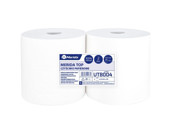 Czyściwo papierowe MERIDA TOP 27, długość 231,8 m, dwuwarstwowe, BIAŁE, zgrzewka 2 sztuki Czyściwo papierowe MERIDA TOP 27, długość 231,8 m, dwuwarstwowe, BIAŁE, zgrzewka 2 sztuki