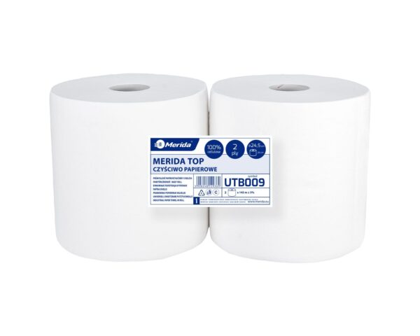 Czyściwo papierowe MERIDA TOP 24.5, długość 145 m, dwuwarstwowe, BIAŁE, zgrzewka 2 sztuki Czyściwo papierowe MERIDA TOP 24.5, długość 145 m, dwuwarstwowe, BIAŁE, zgrzewka 2 sztuki