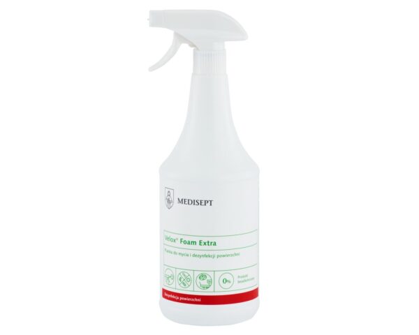 Velox Foam pianka do mycia i dezynfekcji powierzchni, butelka 1 l ze spryskiwaczem Velox Foam pianka do mycia i dezynfekcji powierzchni, butelka 1 l ze spryskiwaczem