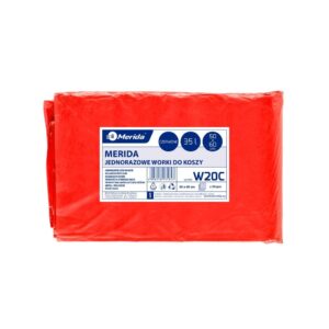 Jednorazowe worki na śmieci MERIDA, 50 x 60 cm, pojemność 35 l, paczka 50 szt., CZERWONE