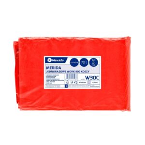 Jednorazowe worki na śmieci MERIDA, 60 x 90 cm, pojemność 70 l, paczka 50 szt., CZERWONE