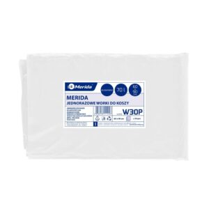 Jednorazowe worki na śmieci MERIDA, 60 x 90 cm, pojemność 70 l, paczka 50 szt., BEZBARWNE