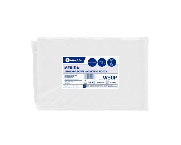 Jednorazowe worki na śmieci MERIDA, 60 x 90 cm, pojemność 70 l, paczka 50 szt., BEZBARWNE Jednorazowe worki na śmieci MERIDA, 60 x 90 cm, pojemność 70 l, paczka 50 szt., BEZBARWNE
