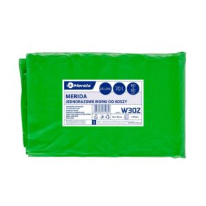 Jednorazowe worki na śmieci MERIDA, 60 x 90 cm, pojemność 70 l, paczka 50 szt., ZIELONE