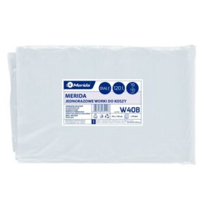 Jednorazowe worki na śmieci MERIDA, 70 x 110 cm, pojemność 120 l, paczka 50 szt., BIAŁE