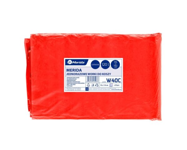 Jednorazowe worki na śmieci MERIDA, 70 x 110 cm, pojemność 120 l, paczka 50 szt., CZERWONE Jednorazowe worki na śmieci MERIDA, 70 x 110 cm, pojemność 120 l, paczka 50 szt., CZERWONE