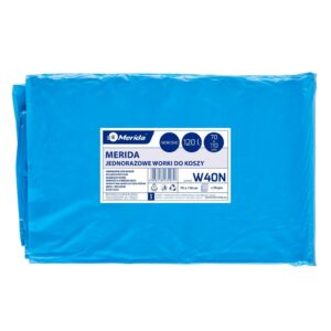 Jednorazowe worki na śmieci MERIDA, 70 x 110 cm, pojemność 120 l, paczka 50 szt., NIEBIESKIE