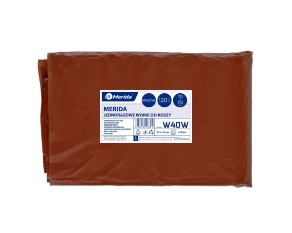 Jednorazowe worki na śmieci MERIDA, 70 x 110 cm, pojemność 120 l, paczka 50 szt., BRĄZOWE