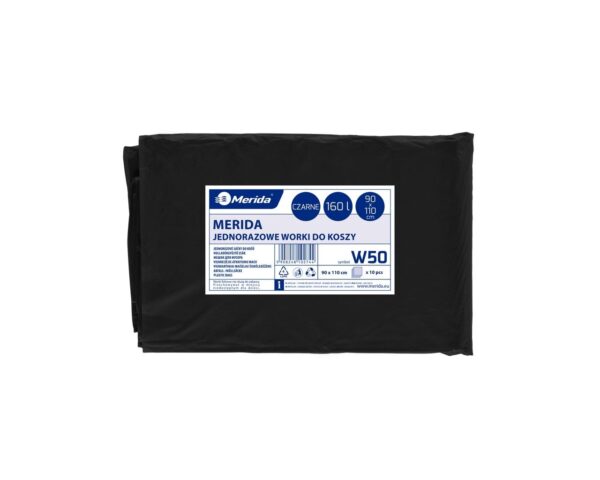 Jednorazowe worki na śmieci MERIDA, 90 x 110 cm, pojemność 160 l, paczka 10 szt., CZARNE Jednorazowe worki na śmieci MERIDA, 90 x 110 cm, pojemność 160 l, paczka 10 szt., CZARNE