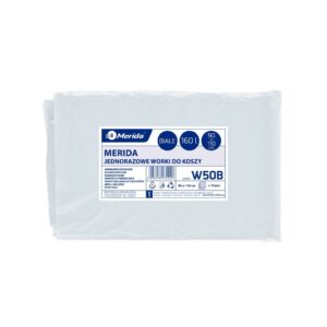 Jednorazowe worki na śmieci MERIDA, 90 x 110 cm, pojemność 160 l, paczka 10 szt., BIAŁE