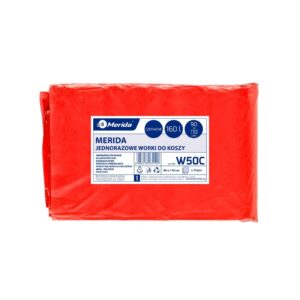 Jednorazowe worki na śmieci MERIDA, 90 x 110 cm, pojemność 160 l, paczka 10 szt., CZERWONE