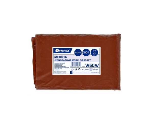 Jednorazowe worki na śmieci MERIDA, 90 x 110 cm, pojemność 160l, paczka 10 szt., BRĄZOWE Jednorazowe worki na śmieci MERIDA, 90 x 110 cm, pojemność 160l, paczka 10 szt., BRĄZOWE